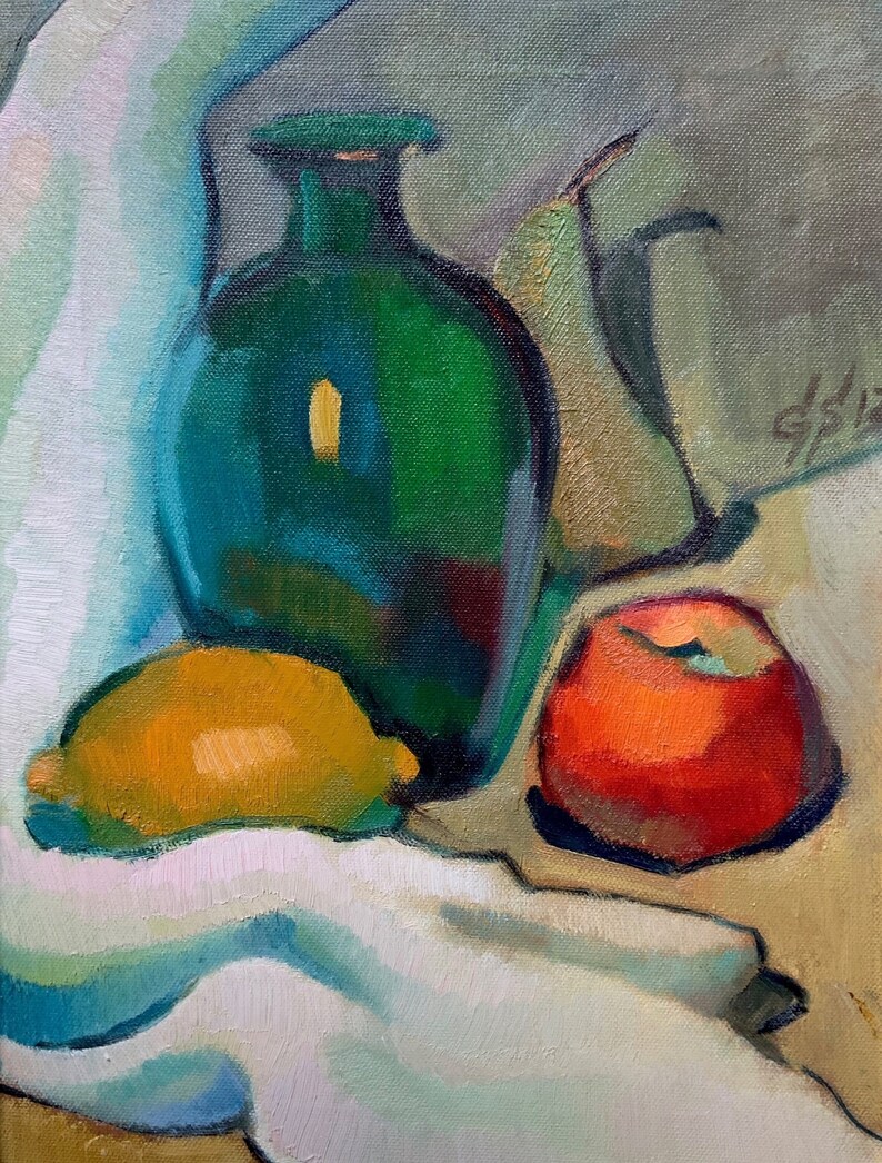 Discover the beauty of our vibrant still life original oil painting, a stunning piece of framed artwork that brings a touch of vintage charm to any space. This one of a kind hand-painted canvas features an exquisite arrangement of fruits and a bottle, captured in an impressionist style that radiates color and warmth. Whether you're looking to enhance your kitchen decor or add a focal point to your dining area, this unique art piece serves as a delightful addition to your home.
