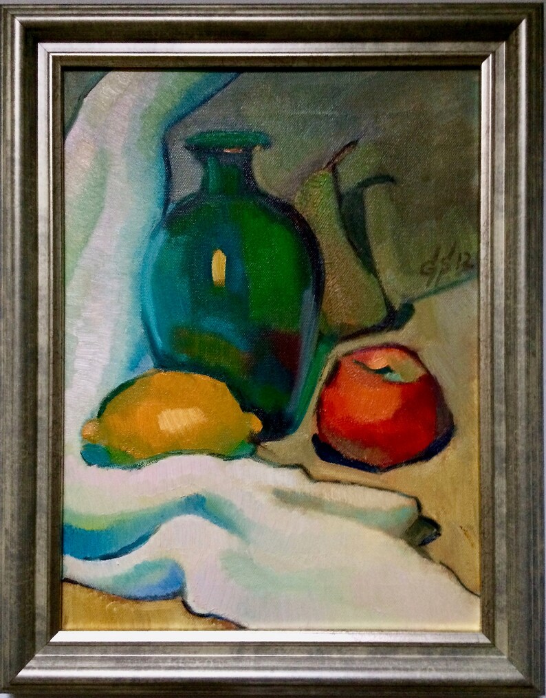 Discover the beauty of our vibrant still life original oil painting, a stunning piece of framed artwork that brings a touch of vintage charm to any space. This one of a kind hand-painted canvas features an exquisite arrangement of fruits and a bottle, captured in an impressionist style that radiates color and warmth. Whether you're looking to enhance your kitchen decor or add a focal point to your dining area, this unique art piece serves as a delightful addition to your home.