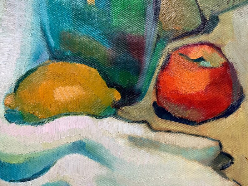 Discover the beauty of our vibrant still life original oil painting, a stunning piece of framed artwork that brings a touch of vintage charm to any space. This one of a kind hand-painted canvas features an exquisite arrangement of fruits and a bottle, captured in an impressionist style that radiates color and warmth. Whether you're looking to enhance your kitchen decor or add a focal point to your dining area, this unique art piece serves as a delightful addition to your home.