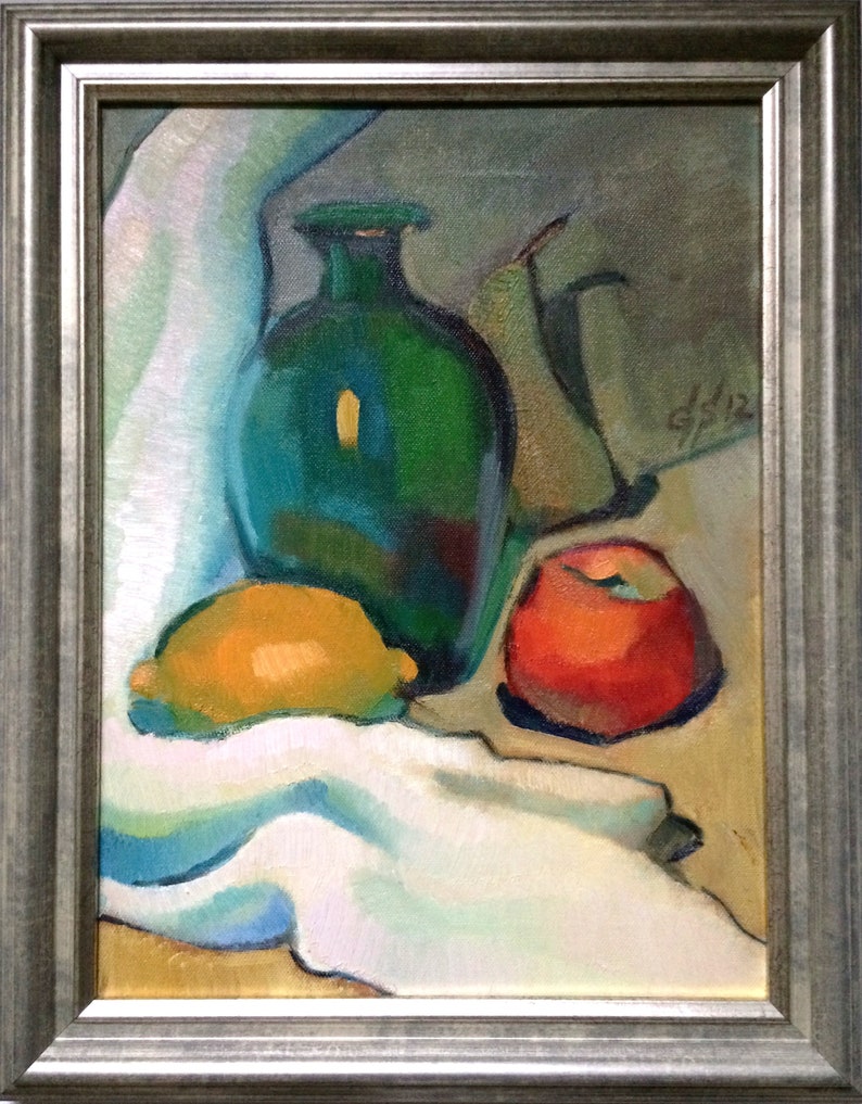 Discover the beauty of our vibrant still life original oil painting, a stunning piece of framed artwork that brings a touch of vintage charm to any space. This one of a kind hand-painted canvas features an exquisite arrangement of fruits and a bottle, captured in an impressionist style that radiates color and warmth. Whether you're looking to enhance your kitchen decor or add a focal point to your dining area, this unique art piece serves as a delightful addition to your home.