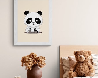 Baby Panda Nursery Wall Art, Woodland Animal Illustration, Panda Bear Printable Digital Download