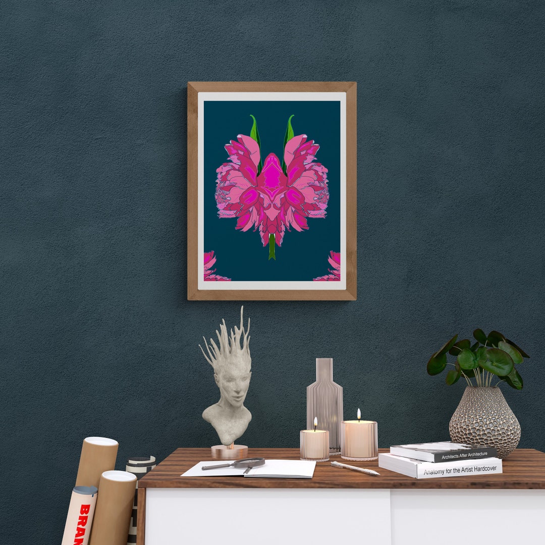 Hot Pink Peonies Abstract Floral Art Print Download Flower Poster Dark ...