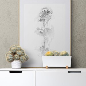 Floral Art Prints Download, Minimalist Orchid Flower Wall Art, Plant Pencil Drawing Print image 9