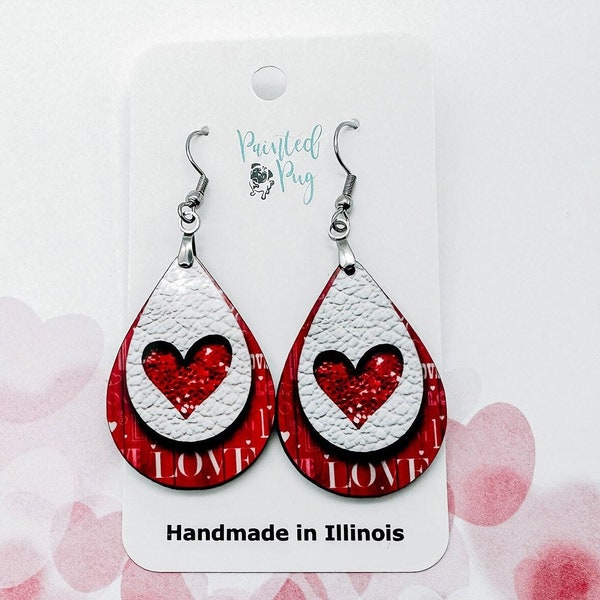 Valentines Day Earrings, Valentine Earrings, Valentine's Day Earrings, Heart Earrings, Valentine Earrings Wood, Valentines Gift for Her