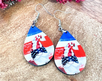Gnome July 4th Earrings, Gnome Patriotic Earrings, 4th of July Earrings, 4th of July Gnome Earrings, Red White Blue Earrings