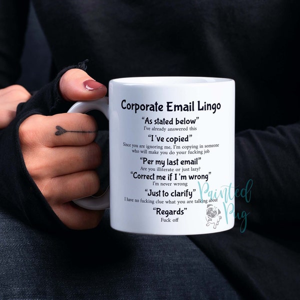 Corporate Email Lingo Mug, Coworker Gift Idea, Funny Corporate Mug, Funny Mug, Snarky Mug, Corporate Lingo Mug, Retirement Gift