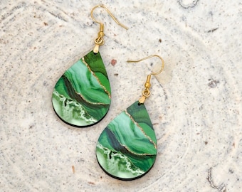 Green Earrings, Green Dangle Earrings, Kelly Green Dangle Earrings, Green and Gold Earrings for Women, St Patricks Day Earrings
