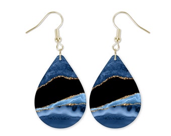 Light blue dangle earrings Aesthetic earrings Dark blue geometric earrings Fun unique earrings Blue earrings Glass bell handmade earrings