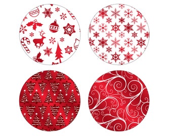 Red and White Christmas Coasters, Holiday Coasters, Christmas Coaster Set of 4, Christmas Drink Coasters, Christmas Table Decor