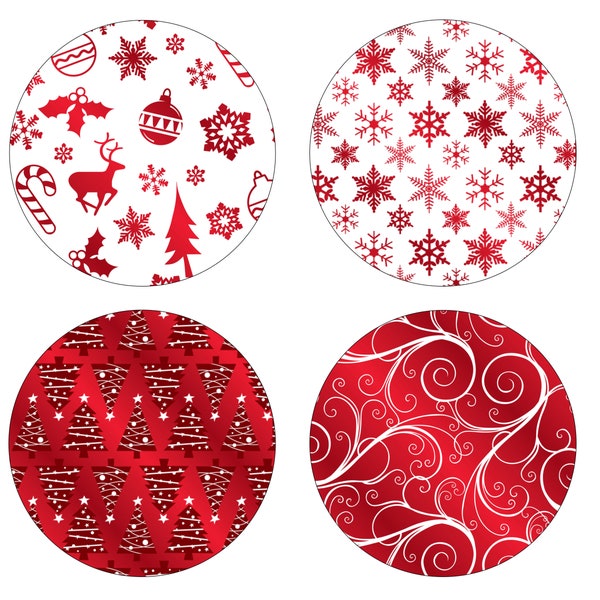 Red and White Christmas Coasters, Holiday Coasters, Christmas Coaster Set of 4, Christmas Drink Coasters, Christmas Table Decor