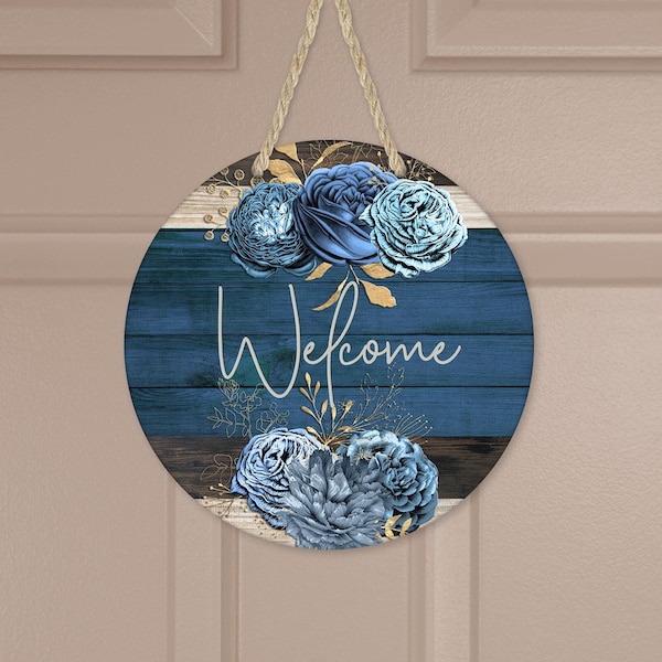 Navy Blue Door Hanger, Blue Barnwood Door Hanger, Personalized Door Hanger, Personalized Sign Navy Blue, Custom Name Sign