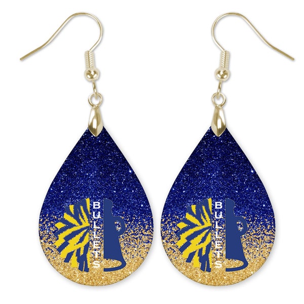 Cheer Earrings, Cheer Earrings Blue and Gold, Cheerleader Earrings, Cheer Mom Earrings, Bulletts Earrings, Cheer Earrings for Mom