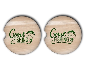 Gone Fishing Car Coasters, Fish Car Coasters, Father's Day Gift, Gift for Dad, Fisherman Gift Idea, Car Coasters Fishing