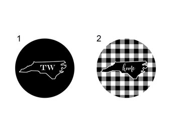 North Carolina Car Coasters, State Silhouette, Personalized Car Coasters, Black and White Set of 2