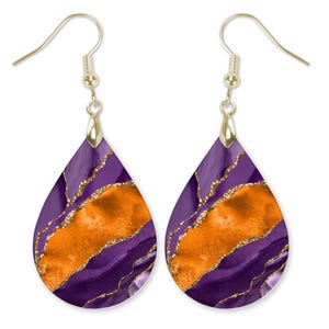 Purple Orange Earrings, Purple Dangle Earrings, Purple Orange Dangle Earrings, Gameday Earrings, Tigers Earrings
