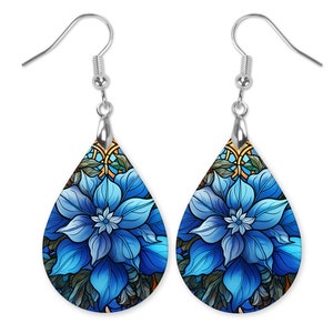 Blue Floral Earrings, Poinsettia Earrings, Christmas Earrings, Christmas Flower Earrings, Blue Flower Earrings, Holiday Earrings