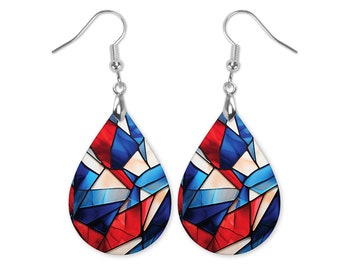 Patriotic Stained Glass Earrings, Statement Earrings, Stained Glass Earrings, Summer Earrings, Patriotic Earrings, 4th of July Earrings