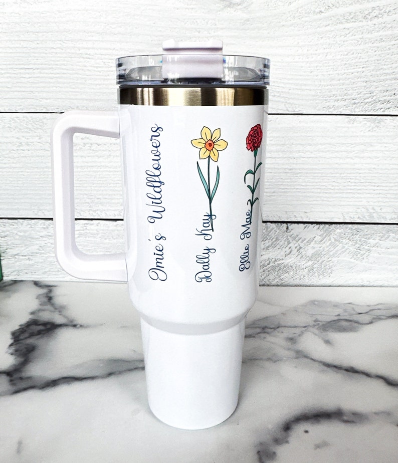 Personalized Grandma Tumbler, 40oz Tumbler with Handle for Grandma, Grandma Gift, Birth Month Flower Tumbler, 40oz Tumbler Personalized image 3