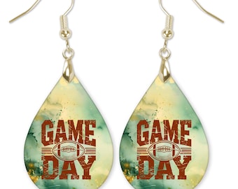 Green Gold Game Day Earrings, Football Earrings, School Spirit , School Colors Earrings, Football Fan Gifts, Football Mom Gifts