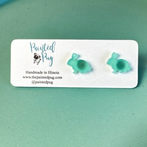 Easter Bunny Stud Earrings, Green Easter Earrings, Easter Bunny Studs, Green Bunny Studs, Easter Earrings, Easter Studs, Spring Earrings image 1