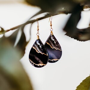 Black Earrings, Black Gold Earrings for Women, Black Earrings Dangle, Black and Gold Dangle Earrings image 3