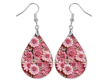 Pink Floral Dangle Earrings, Floral Jewelry, Summer Earrings, Pink Earrings, Floral Jewelry for Mom, Springs Earrings, Gift For Her