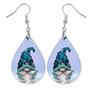 Gnome Christmas Earrings, Blue Gnome Earrings, Pastel Christmas Earrings, Festive Earrings, Cute Gnome Gift for Women