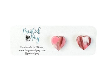 Pink Heart Stud Earrings, Valentines Day Stud Earrings, Valentine Earrings, Valentines Day Studs, Heart Shaped Earrings, Pink Heart Earrings