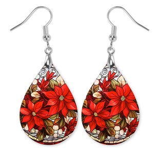 Red Floral Earrings, Poinsettia Earrings, Christmas Earrings, Christmas Flower Earrings, Red Floral Earrings, Gift for Mom, Holiday Earrings