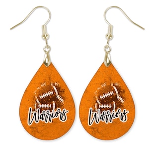 Warriors Earrings, Football Earrings, Orange and Black Football Earrings, Warriors Dangle Earrings, Warriors Jewelry, Orange Black Warriors