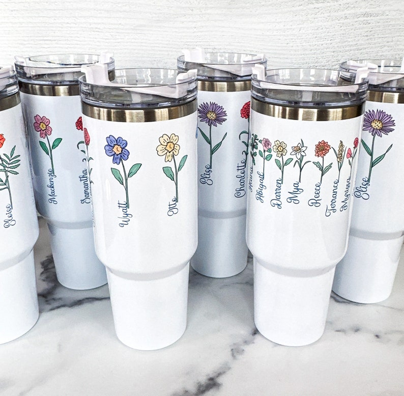 Personalized Grandma Tumbler, 40oz Tumbler with Handle for Grandma, Grandma Gift, Birth Month Flower Tumbler, 40oz Tumbler Personalized image 1