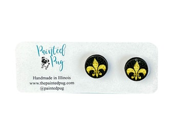 Black and Gold Fleur De Lis Stud Earrings, Mardi Gras Stud Earrings, Fleur De Lis Stud Earrings, New Orleans Studs, Earrings For Mardi Gras