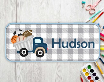 Truck Pencil Box for Boys, Boys Pencil Box, Personalized Pencil Box for Kids, Green Pencil Box, School Supplies for Boys, Sports Pencil Case