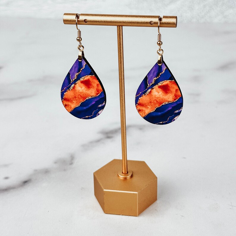 Purple Orange Earrings, Purple Dangle Earrings, Purple Agate Earrings, Purple Orange Dangle Earrings, Gameday Earrings, Tigers Earrings image 6