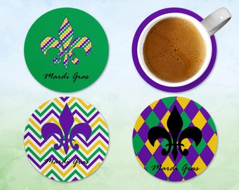 Mardi Gras Coasters, Fleur de Lis Coasters, Mardi Gras Fleur de Lis, Mardi Gras Table Decor, Mardi Gras Decor