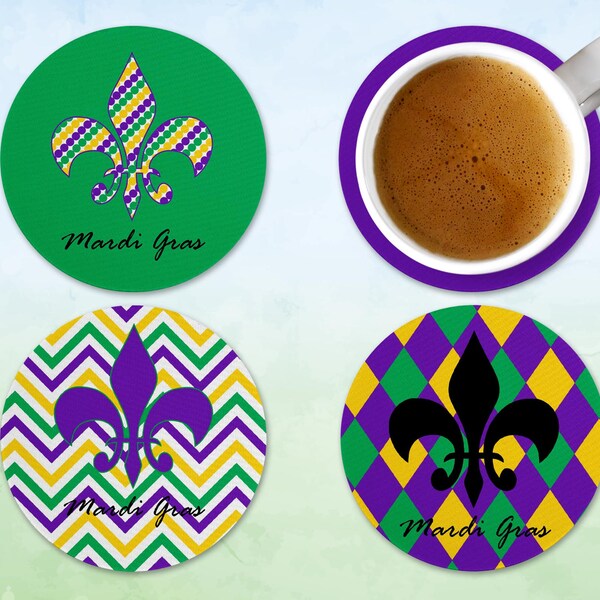 Mardi Gras Coasters, Fleur de Lis Coasters, Mardi Gras Fleur de Lis, Mardi Gras Table Decor, Mardi Gras Decor