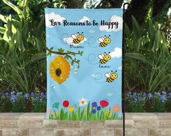 Grandma's Reasons to be Happy Flag, Bee Flag, Grandma's Garden Flag, Personalized Garden Flag for Grandma, Gift for Mom, Bee Garden Flag