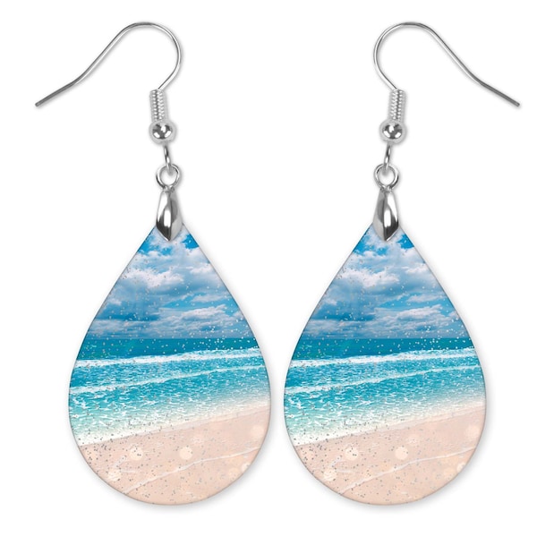 Beach Earrings, Beachy Dangle Earrings, Ocean Earrings, Beach Themed Earrings, Teal Earrings, Summer Earrings, Cruise Earrings, Gift for Mom