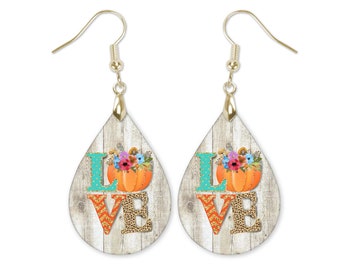Love Fall Earrings, Pumpkin Earrings, Fall Earrings, Fall Teardrop Earrings, Cute Fall Earrings, Fall Earrings for Women, Dangle Earrings
