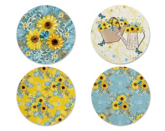 Sunflower Coasters, Sunflower Gardening Coasters, Coaster Set of 4