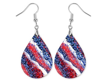 July 4th Earrings, Red White Blue Earrings, Memorial Day Earrings, 4th of July Dangle Earrings, Red White Blue Teardrop Earrings