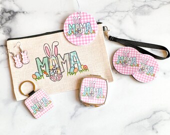 Personalized Easter Gift Set for Women, Custom Wristlet, Custom Keychain, Personalized Car Coasters, Easter gifts for Girls, Gift for Mom