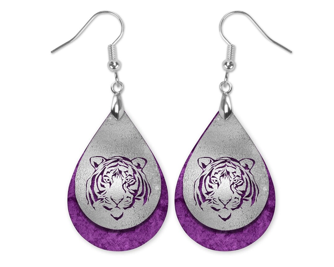 Gold Glitter & Purple Tiger Earrings