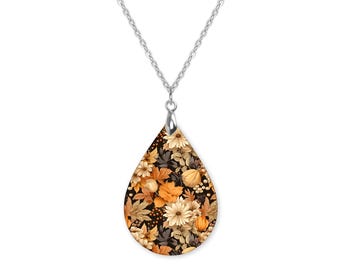 Fall Necklace, Fall Jewelry for Her, Floral Necklace Pendant, Fall Floral Necklace, Autumn Jewelry
