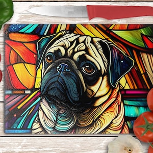 Pug Cutting Board, Glass Cutting Board with Pug, Pug Lover Gifts, Pug Mom Gifts, Pug Dad Gifts, Gift for Pug Owner, Mothers Day Gift Pug