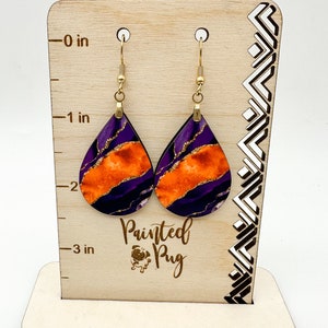 Purple Orange Earrings, Purple Dangle Earrings, Purple Agate Earrings, Purple Orange Dangle Earrings, Gameday Earrings, Tigers Earrings image 7