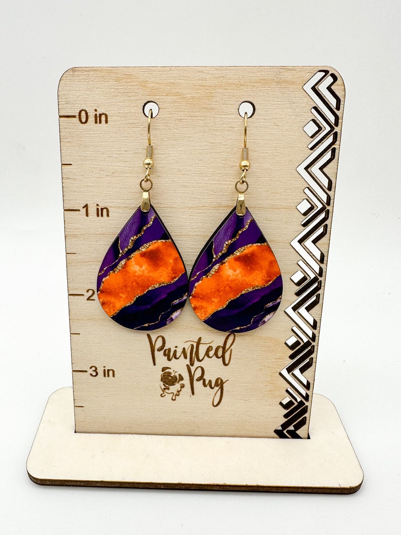 Purple Orange Earrings, Purple Dangle Earrings, Purple Agate Earrings, Purple Orange Dangle Earrings, Gameday Earrings, Tigers Earrings image 7