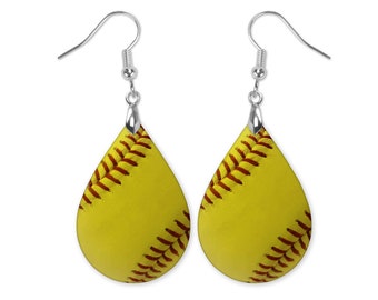 Softball Earrings, Softball Dangle Earrings, Softball Teardrop Earrings, Gift for Softball Mom, Softball Earrings Dangle