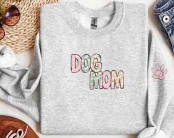 Personalized Dog Mom Sweatshirt with Names on Sleeve, Gift for Dog Mom, Mother's Day gift Dog Mama, Cat Mom Gift, Pet Names on Sleeve