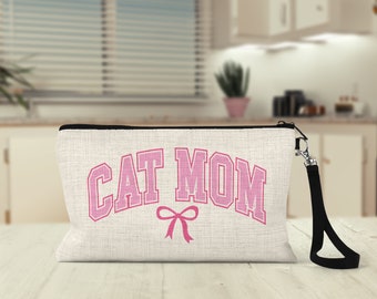 Cat Mom Wristlet,  Gift for Cat Mom, Mothers Day Gift, Cat Mom Makeup Bag